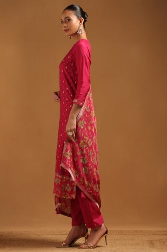 Soch Womens Onion Pink Dola Silk Zari Woven Suit Set With Sequin Details