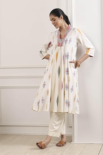 Biba Women Off White Cotton A-Line Kurta_32