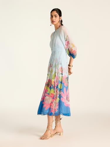 Label RITU KUMAR Blue Miley Full Sleeves Long Dress