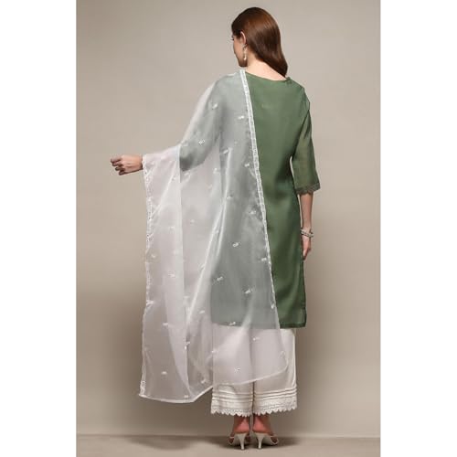 BIBA Women's White Nylon Embroidered Dupatta