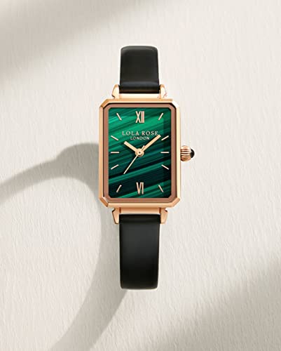 Lola Rose Dainty Women's Wrist Watch: Green Malachite Dial, Wrapped by Stylish Gift Box, Elegant Present for Ladies and Loved Ones, stainless_steel, English