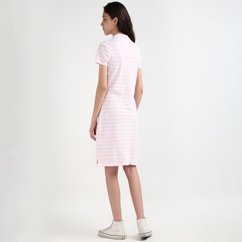 Tommy Hilfiger Women Pink Striped Cotton Short Sleeve Dress