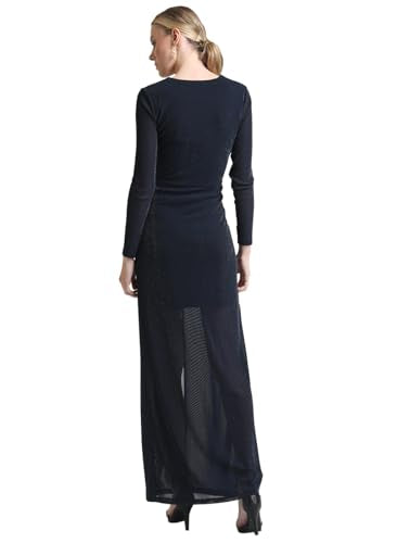 Kazo Women's Polyester Fit and Flare Maxi Dress (124173NVYBLS_Navy Blue