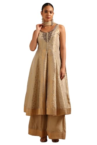 Soch Womens Beige Brocade Zari Woven Salwar Suit With Cutdana