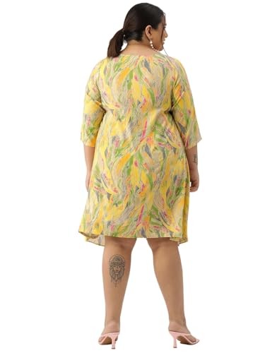 theRebelinme Plus Size Women's 6409QC Yellow Gold Foil Printed Layered Dress(XXXXL)