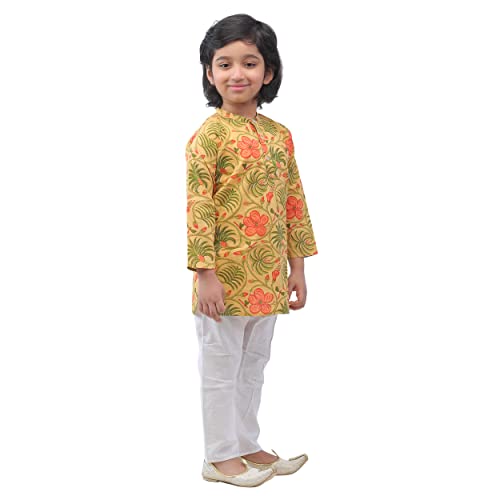 AHHAAAA Kids Ethnic Cotton Printed Kurta Pyjama Set for Boys 817 (Mustard, 18-24 Months)