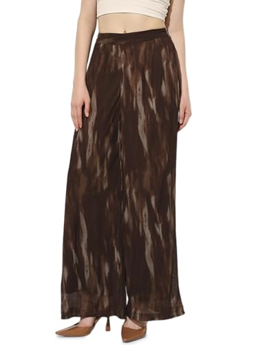 ONLY Women's Abstract Print Regular Fit High-Rise Brown Pants