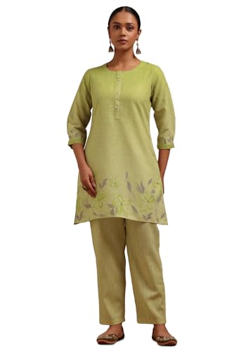 Soch Womens Light Green Linen Floral Print Co-Ord Set