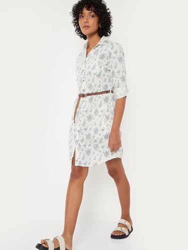 Max Women Floral Print Shirt Dress (Beige_L)