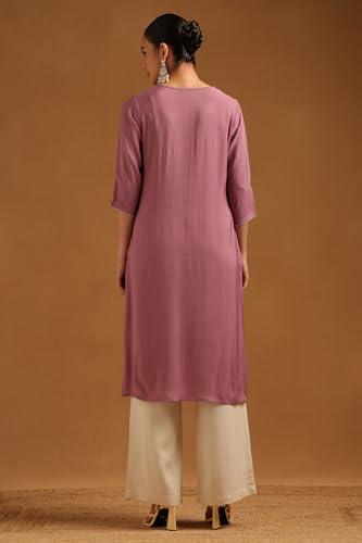 Soch Womens Purple Muslin Embroidered Kurta