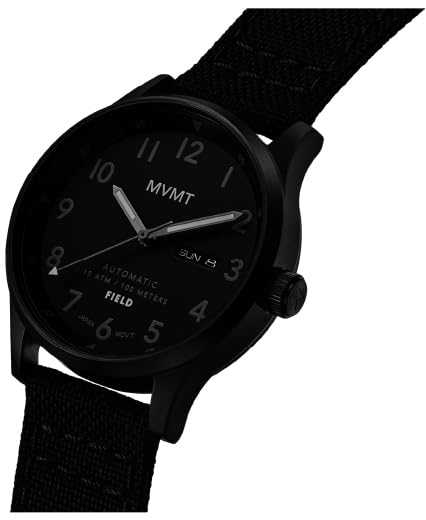 MVMT Field Auto Mech-Automatic Black Round Dial Men's Watch|Black Nylon Material|Black Color Band - 28000317-D