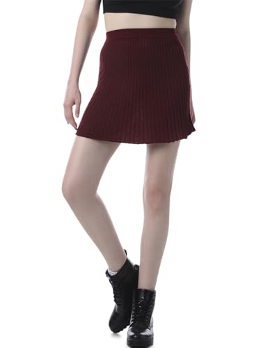 ONLY Women's Solid Flared High-Rise Maroon Skirt