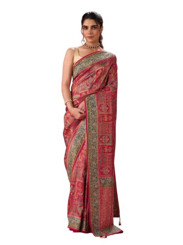 MOHEY Women's Enchanting Pink Bridal Saree with Blouse Piece (Pink)