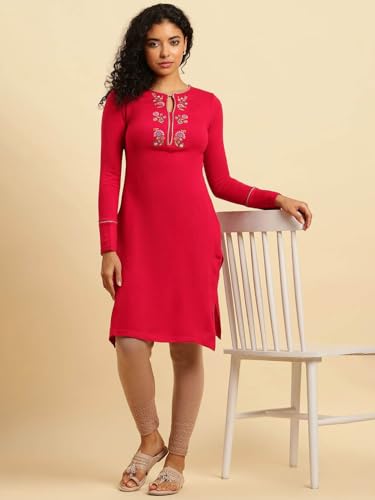 W for Woman Blue Flared Booti Printed Winter Kurta (Size: L)-24NOW10354-122960