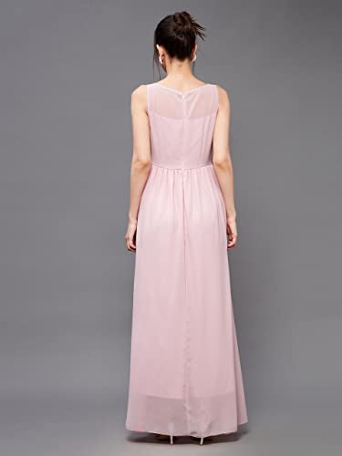 Miss Chase Women's Boat Neck Sleeveless Embellished GatheRegular Dress (MCAW25D88-99-RSF-04, Rhubarb Pink, M)
