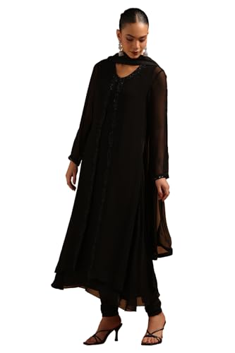 Soch Womens Black Georgette Salwar Suit With Beads