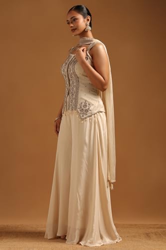 Soch Womens Cream Tissue Floral Salwar Suit With Sequins
