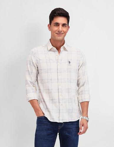 U.S. POLO ASSN. DENIM CO. Slim Fit Dobby Shirt (UDSHT1340_Ivory_46)