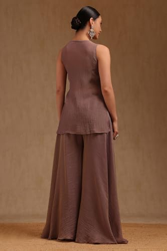 Soch Womens Purple Tissue Embroidered Co-Ord Set With Cutdana