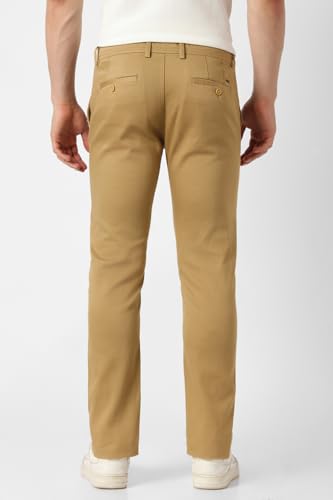 Men Khaki Textured Slim Fit Casual Trousers