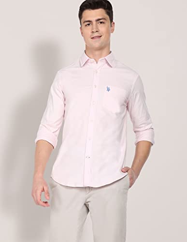 U.S. Polo Assn. Cotton Mens Solid Oxford Fs Shirts (Usshtfx0014_Pink_S, Regular Fit)