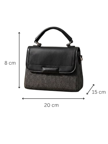 ZEFIYO Mini Top Handle Satchel Bag for Women, Handbag, Textured with Bow Scarf Accent, Floral Charm Crossbody Strap, Gift for Women (Black)