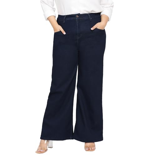 TURNING BLUE Wide Leg High Rise Plus Size Jeans for Women Dark Blue