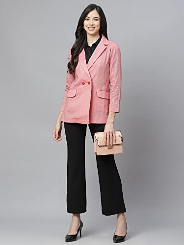 Cottinfab Women Pink Solid Regular Fit Double Breasted Blazer