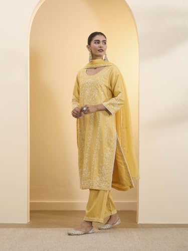 BIBA Solid Cotton Silk Straight Festive Kurta Set
