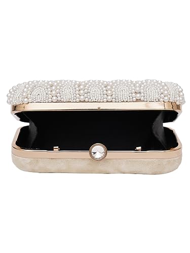 FABBHUE Women's Velvet White Hand Embroidery Box Clutch Purse