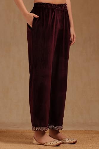Soch Womens Wine Velvet Embroidered Suit Set With Sequins