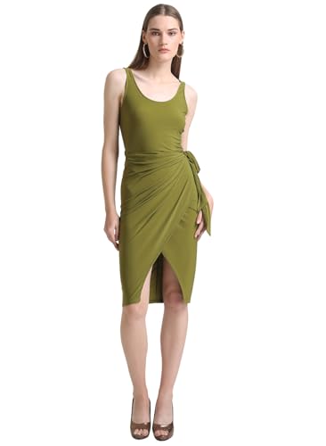 Kazo Women's Polyester Fit and Flare Knee-Length Dress (124186AVCDOM_Green