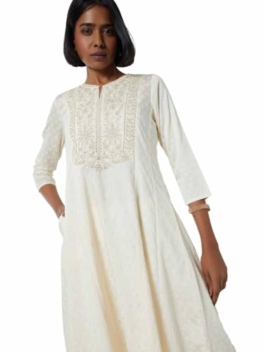 Max Women Embroidered A-line Kurta (White_XL)