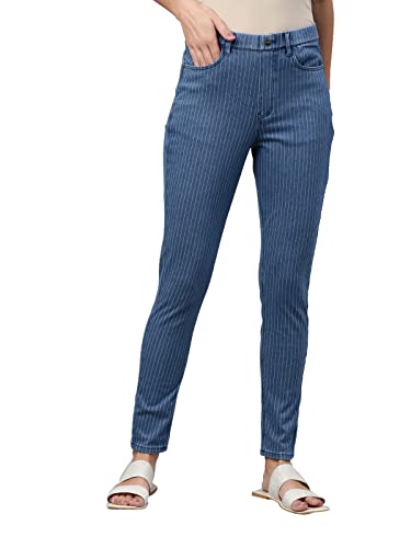 GO COLORS Women Blues Mid Rise Slim Fit Cotton Striped Denim Jeggings
