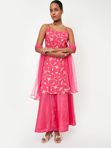 Max Women Embellished Straight Kurta Set,Pink,M