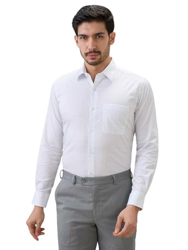 Raymond Men Regular Fit Checks Pattern Pure Cotton Semi Cutaway Collar Full Sleeve Formal Shirt Blue