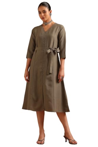 Soch Womens Grey Cotton Blend Solid Dress
