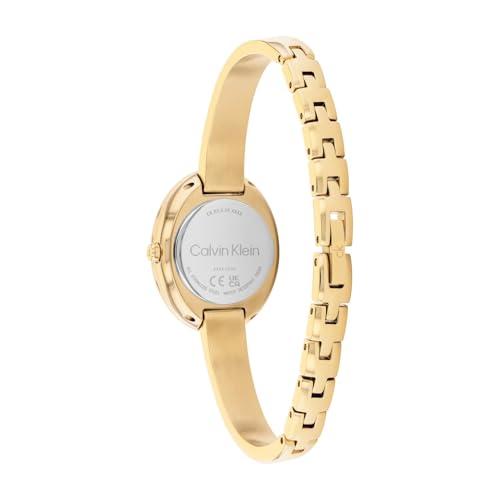 Calvin Klein Twisted Bezel Qtz Basic Mini Green Oval Dial Gold Bangle Watch for Women- 25100203