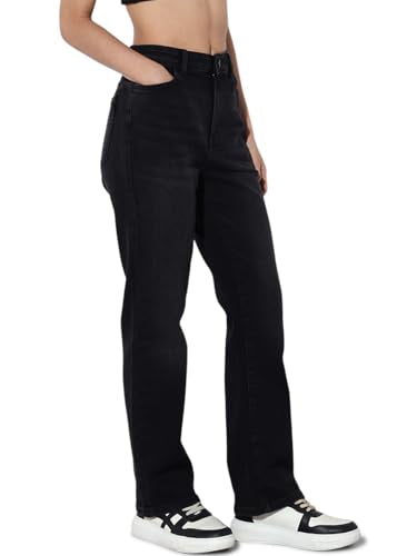 ONLY Women's Straight Fit High Rise Black Jeans