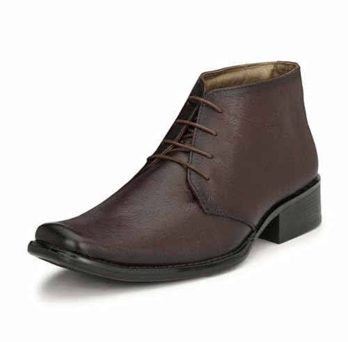 HITZ Men's Brown Leather Derby Formal Ankle Shoes