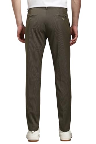 Men Olive Slim Fit Stripe Flat Front Casual Trousers