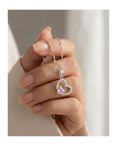 Stylishever Duo Heart Diamond Chain Necklace | ORIGINAL SILVER 925 | BIRTHDAY | ANNIVERSARY | VALENTINE | GIFT | SILVER CHAIN |