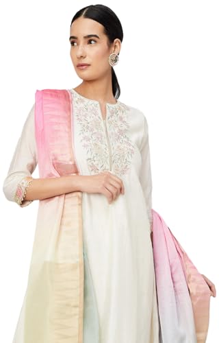 Max Women's Chanderi Kurta Set (EXST42040OFF White_Off