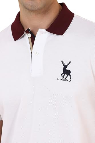 Allen Solly Men White Striped Polo Neck T-Shirt
