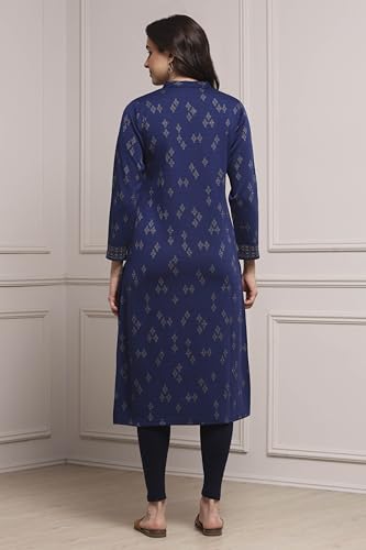 Biba Women Navy Polyester Straight Yarndyed Kurta_32
