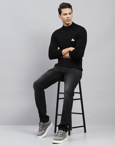 Monte Carlo Mens Black Solid High Neck Full Sleeve Pullover (1240567TN-118-46)