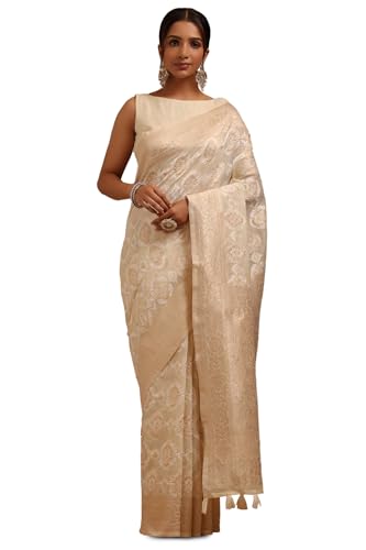 Soch Womens Cream Linen Woven Design Saree With Zari Woven