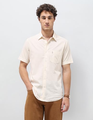 U.S.Polo Association Men's Regular Fit Seersucker Shirt (USSHT3336H_Ivory_46)