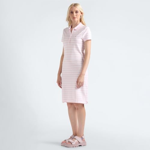 Tommy Hilfiger Pink Striped Polo Collar Short Sleeves Women Polo Dress (L)