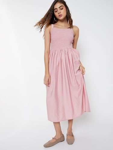 Max Women Smocked A-line Dress (Pink_M)
